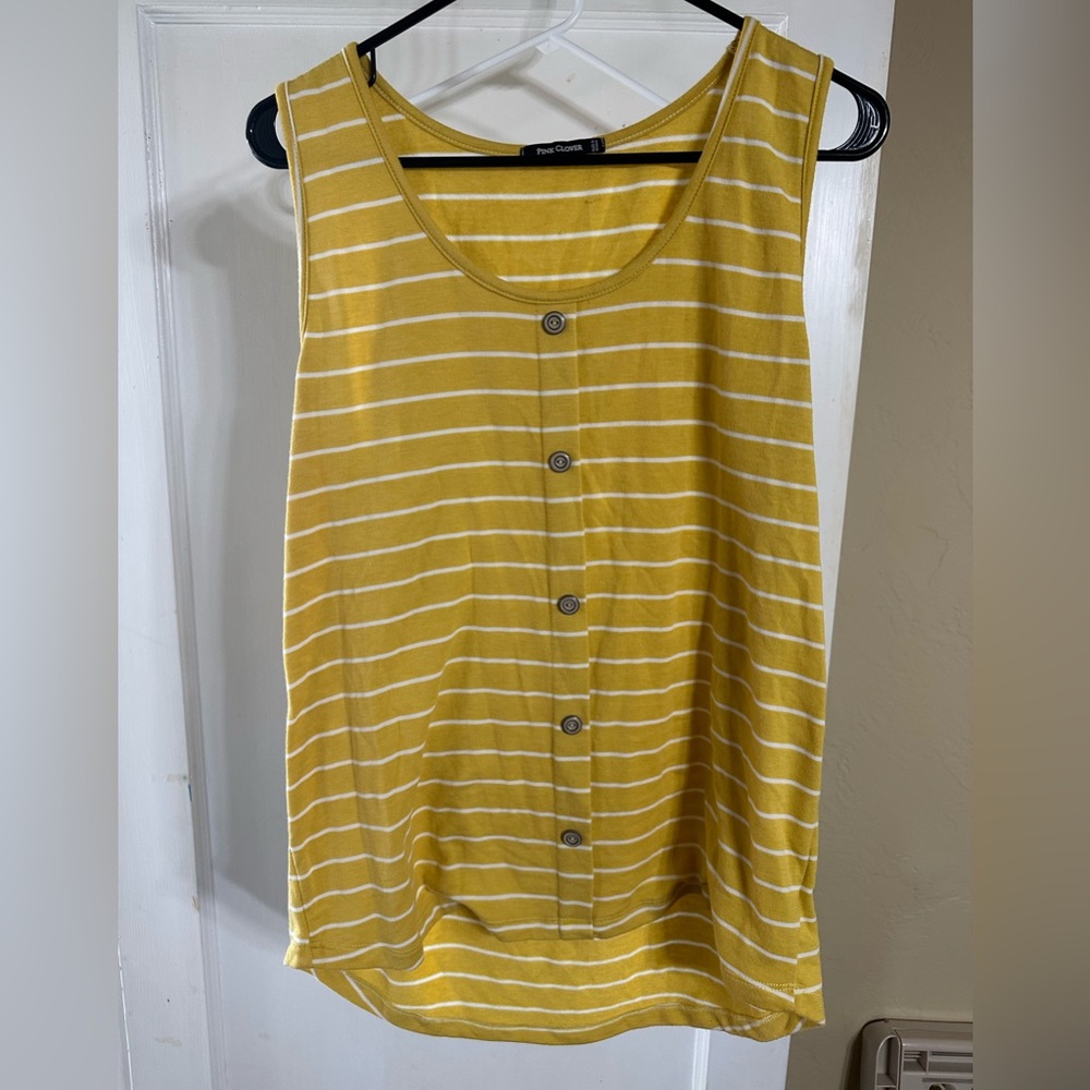 Pink Clover Yellow & White Striped Button-Front Tank Top